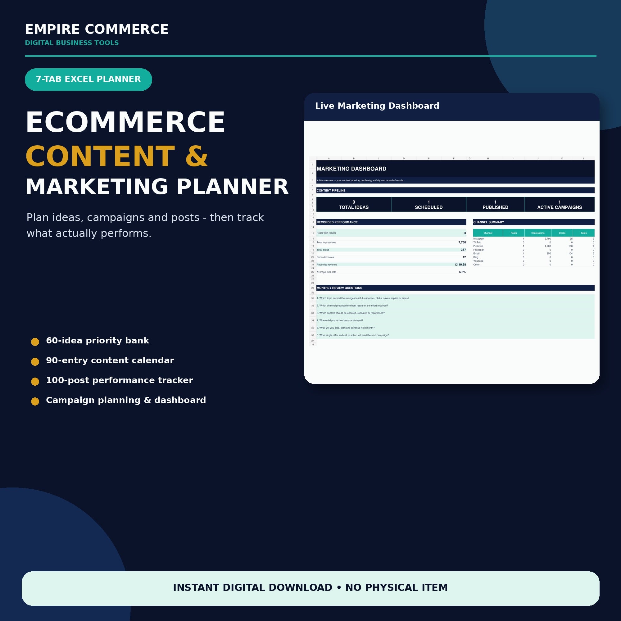 Ecommerce Content Planner Spreadsheet
