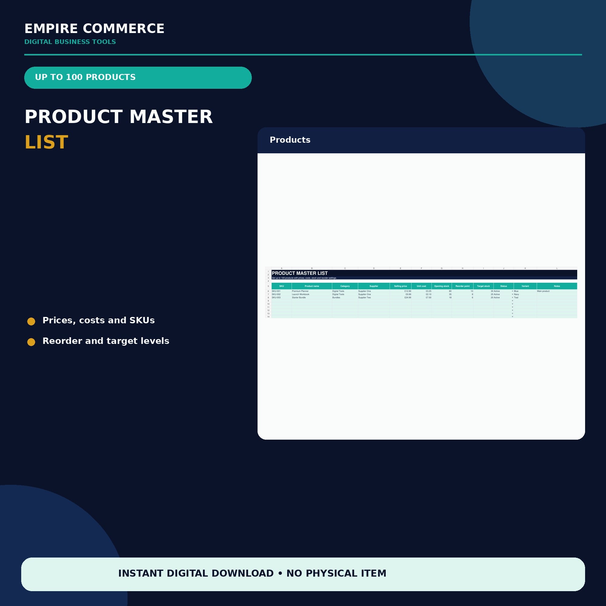Ecommerce Inventory Tracker Spreadsheet