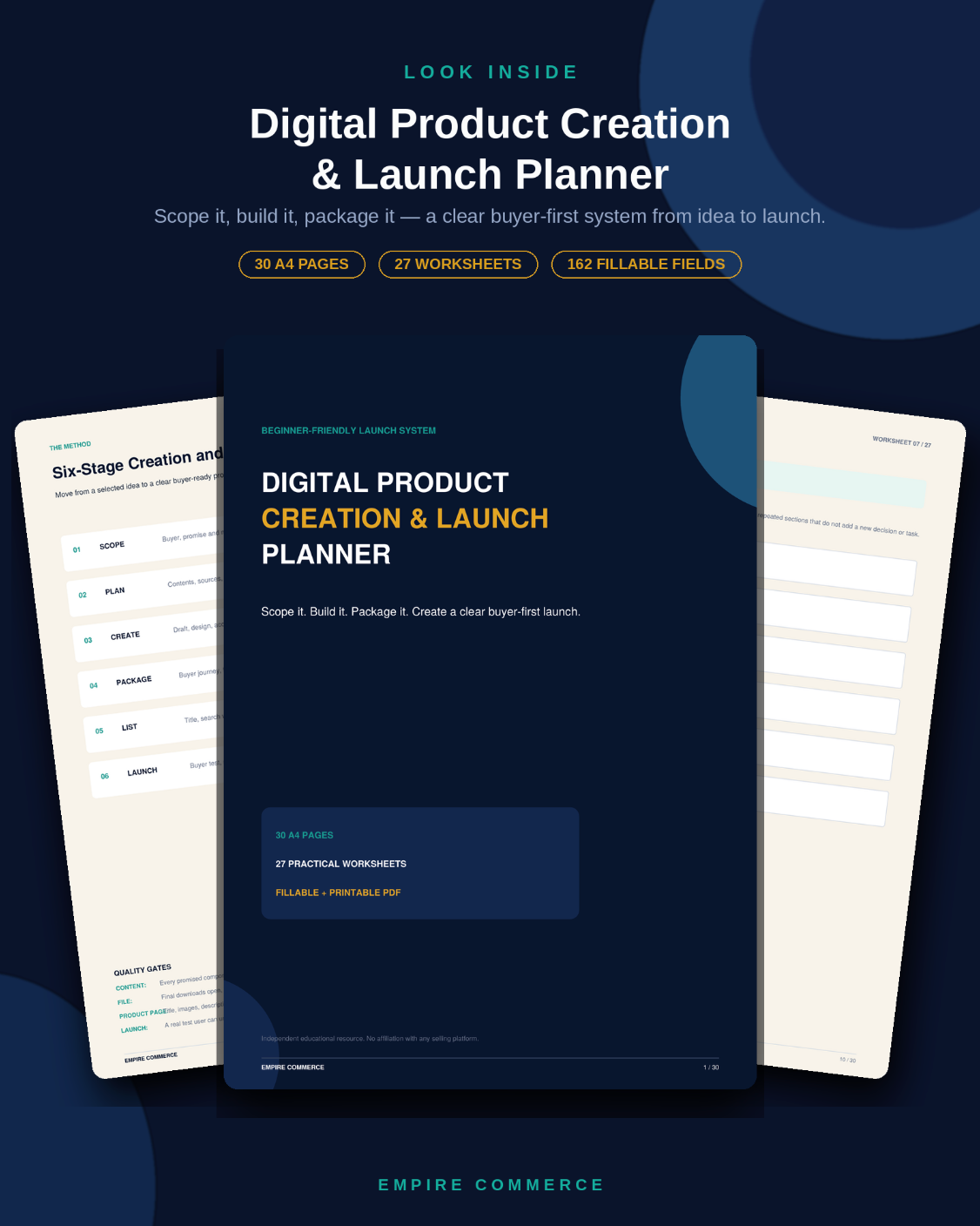 Digital Product Creation and Launch Planner with planning worksheet previews