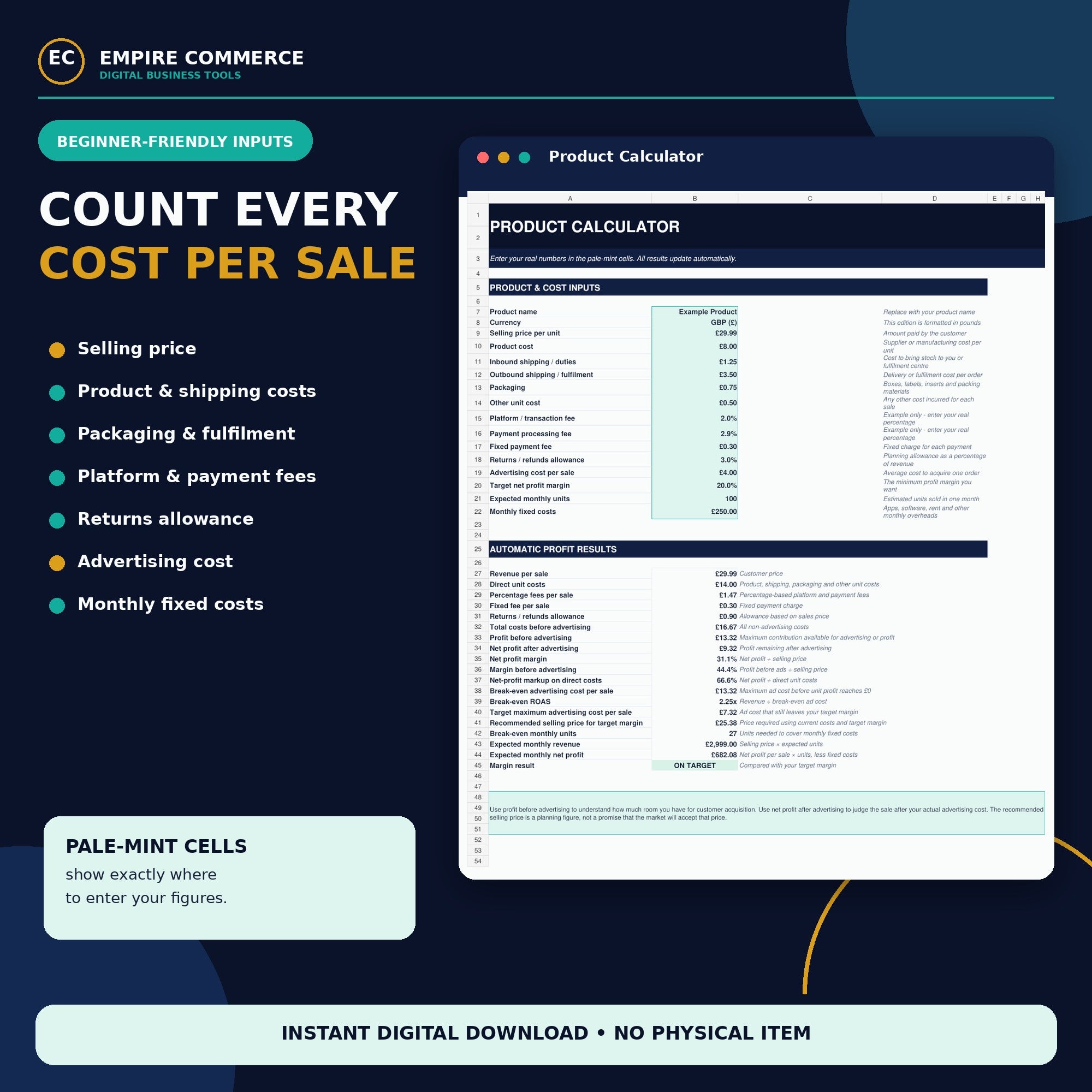 Ecommerce Profit Calculator Spreadsheet