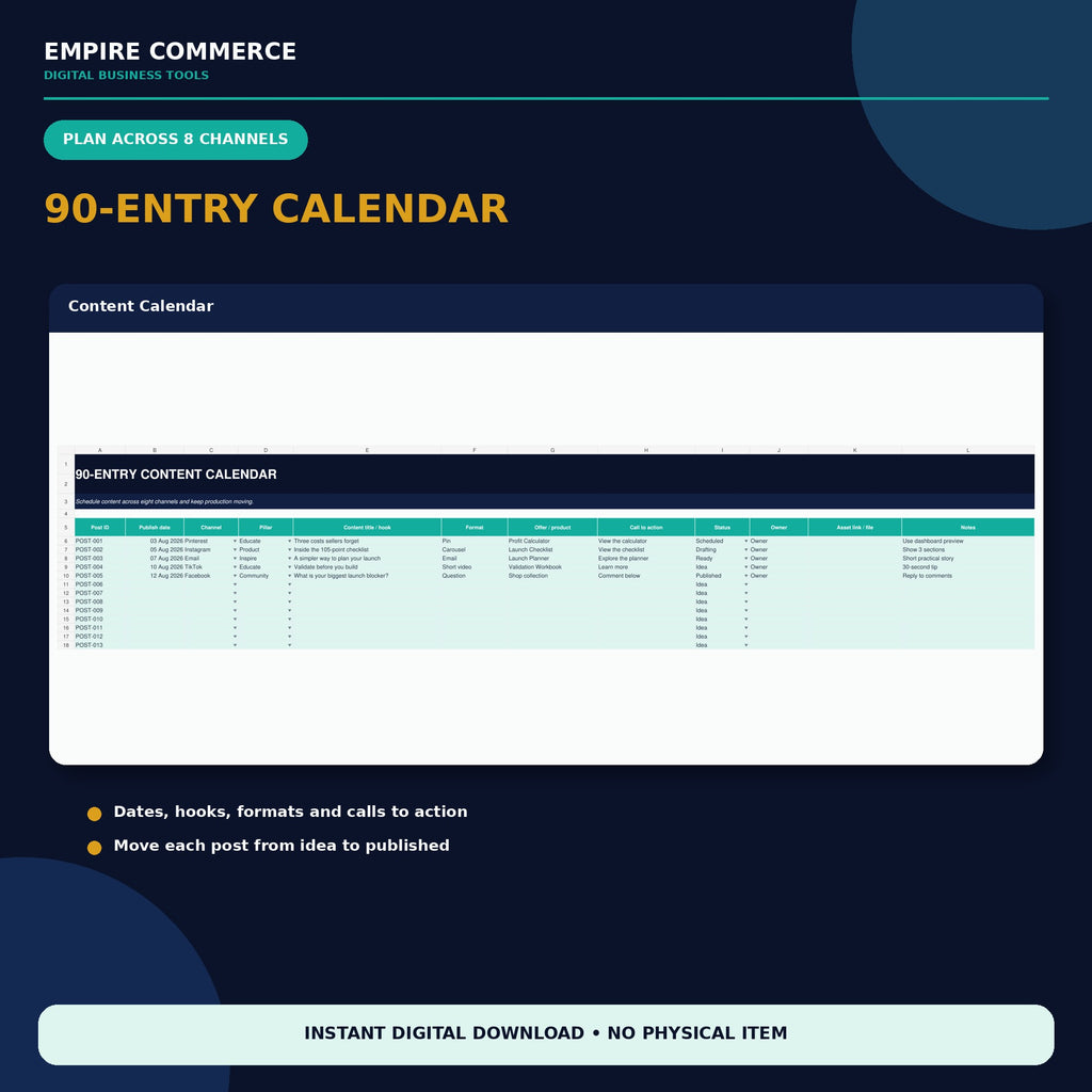Ecommerce Content Planner Spreadsheet