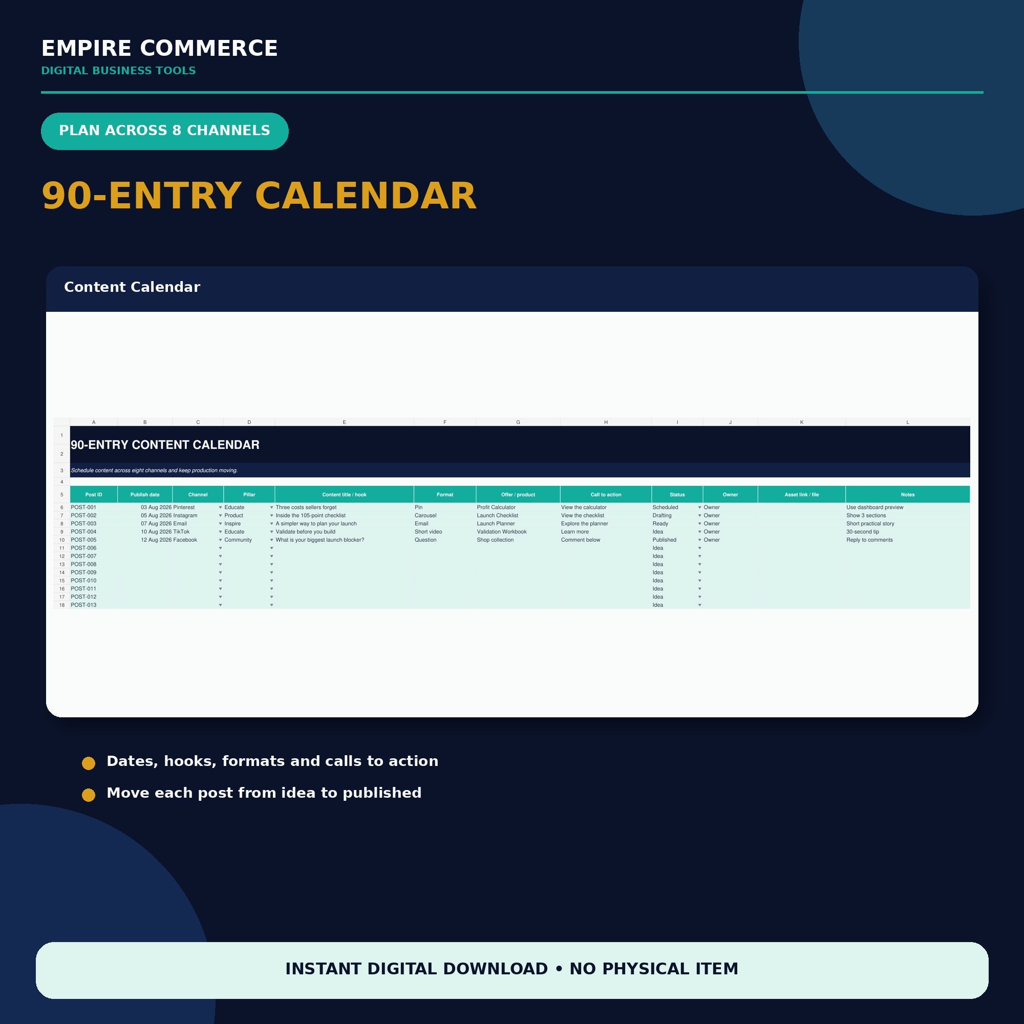 Ecommerce Content Planner Spreadsheet