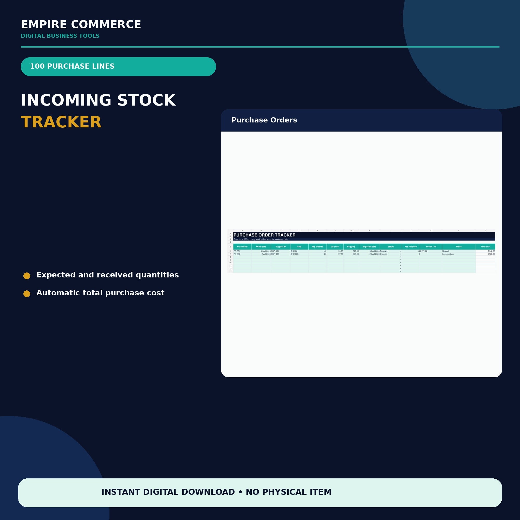 Ecommerce Inventory Tracker Spreadsheet