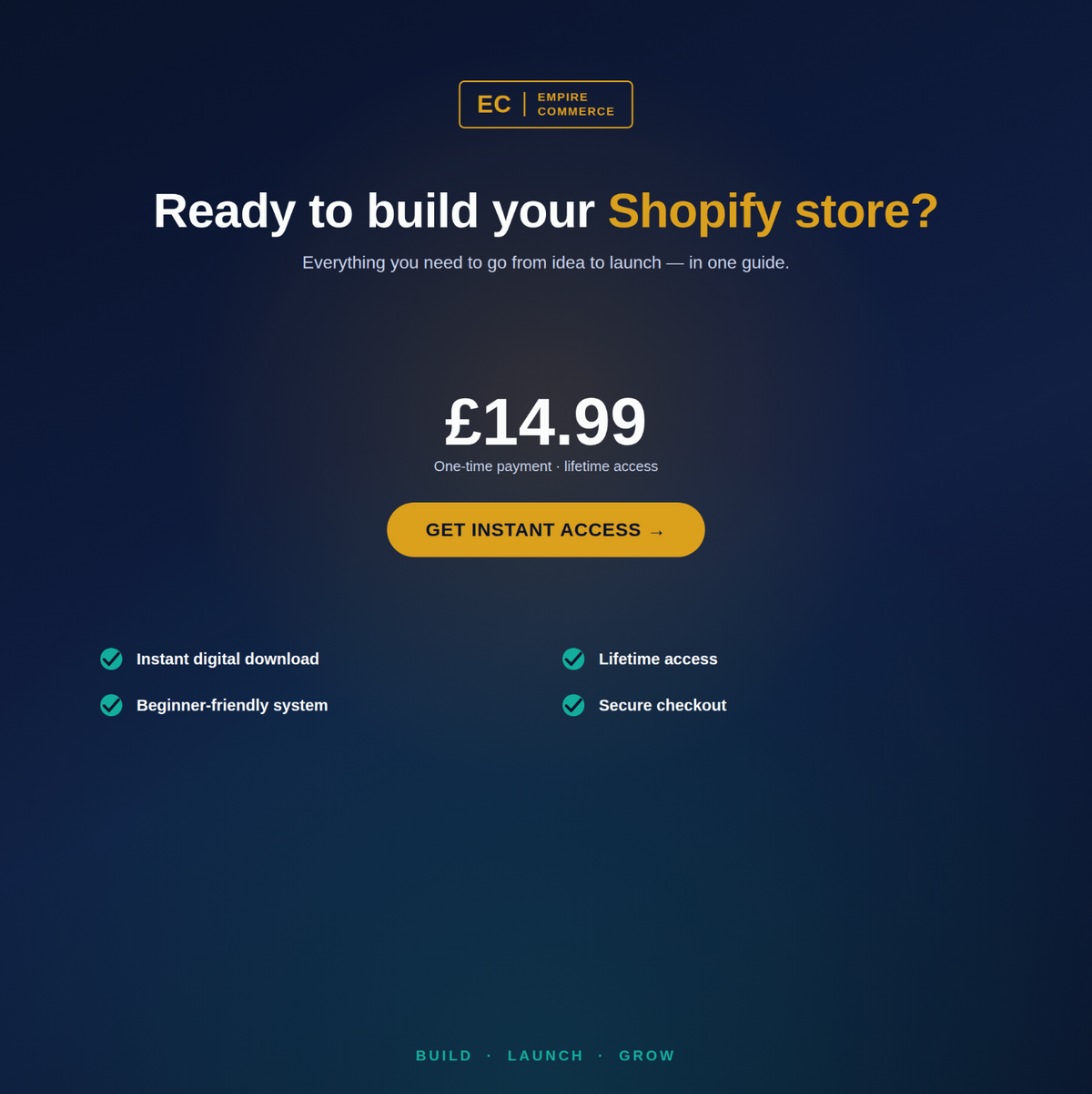 AI-Assisted Shopify Store Launch Guide £14.99 offer with instant download and lifetime access