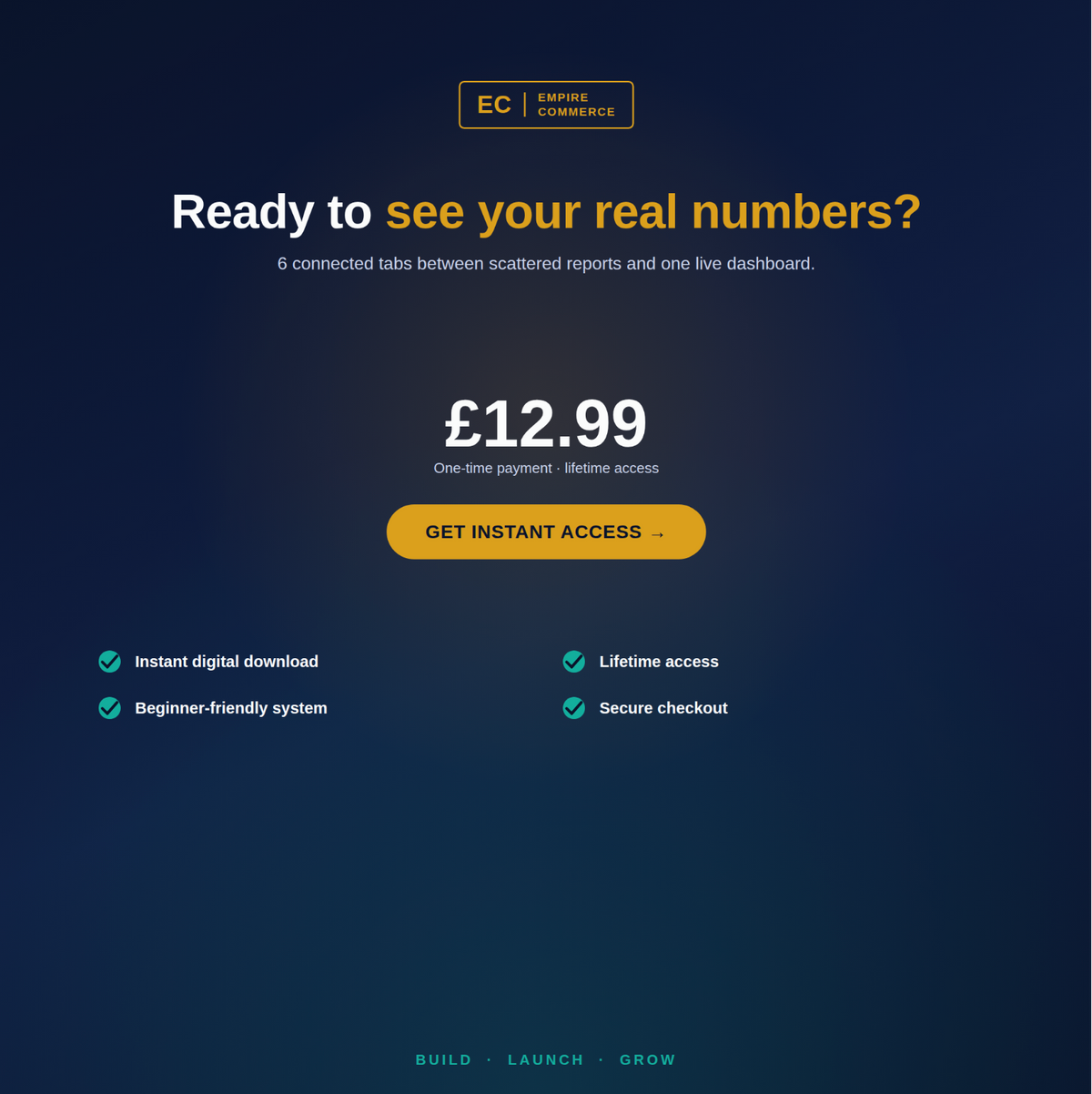 Ecommerce Sales KPI Dashboard £12.99 offer with instant download and lifetime access