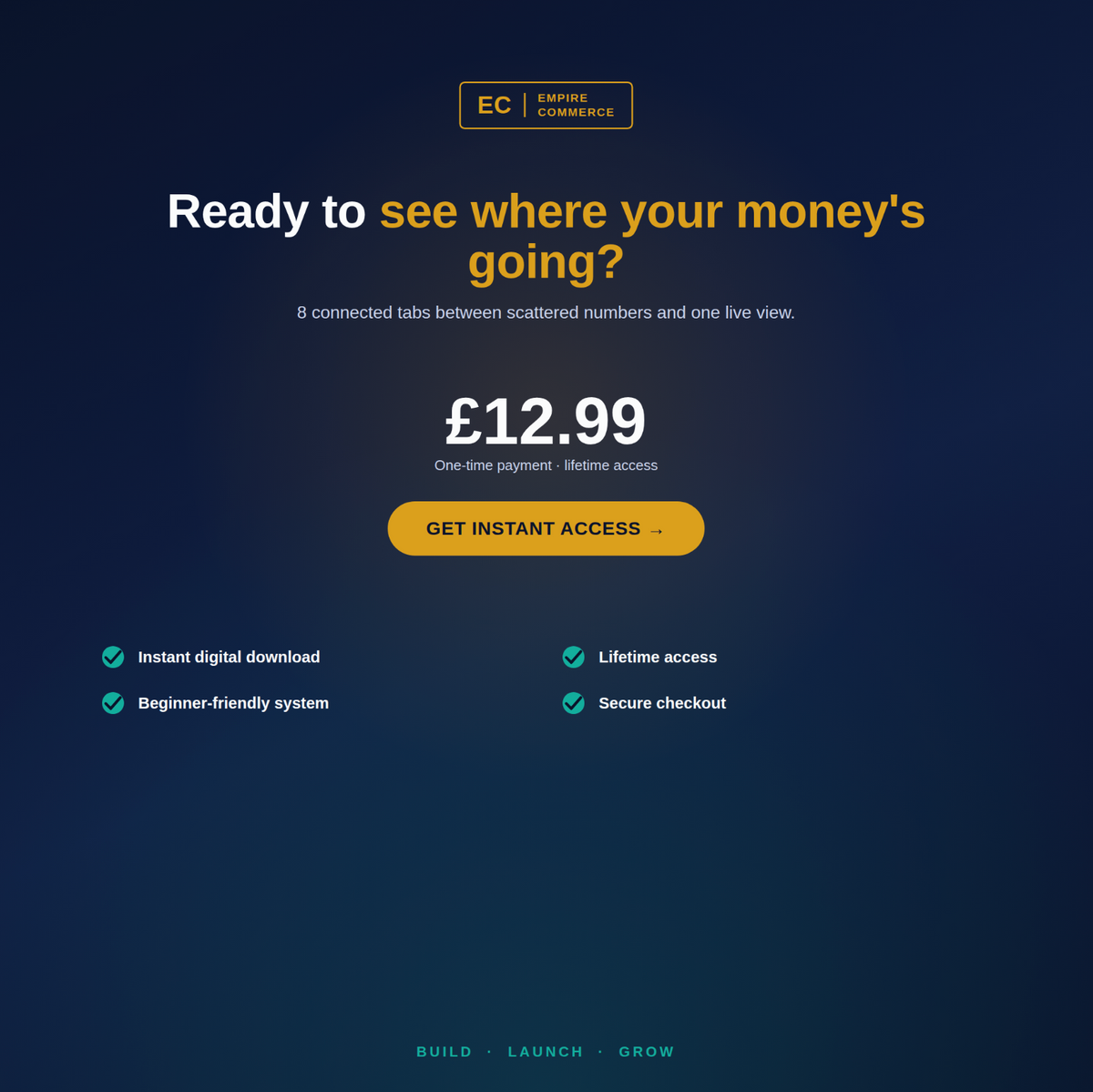 Ecommerce Cash Flow Tracker £12.99 offer with instant download and lifetime access